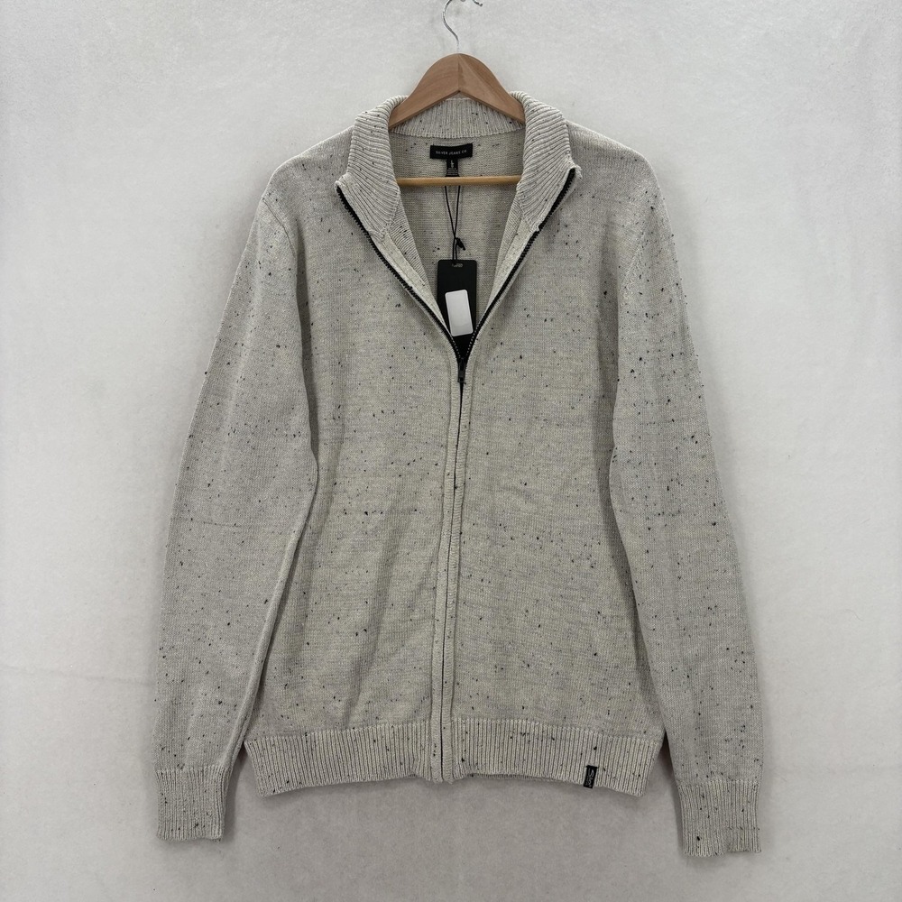Silver Jeans Co Full Zip Sweater Mens L Gray Speckled Knit High Neck Stand Warm